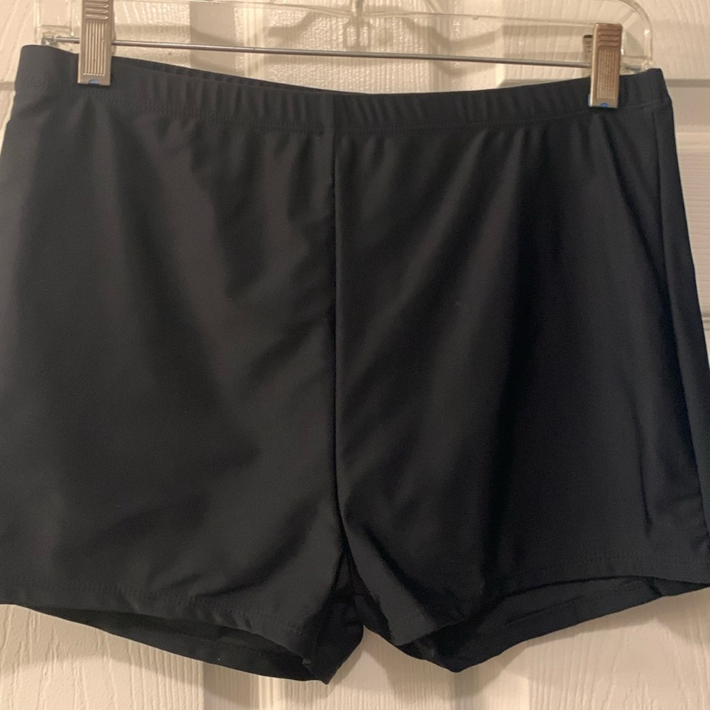BLACK SWIM BOY SHORTS BOTTOMS NEW(NWOT) SZ L POLY-SPAN (waist 15” inseam 2”)